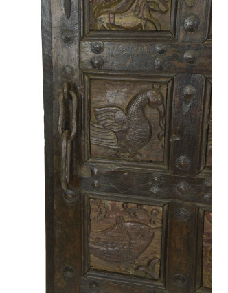 Dvere z Gujarati, vykladané ručnými rezbami, teakové drevo, 92x7x180cm