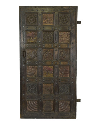 Dvere z Gujarati, vykladané ručnými rezbami, teakové drevo, 92x7x180cm