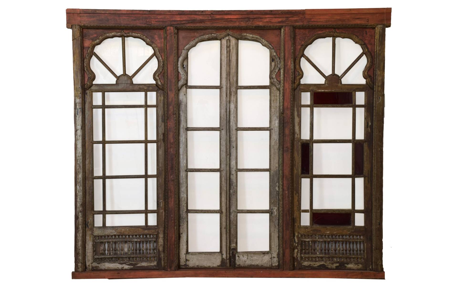 Staré presklené dvere z Gujaratu, tíkové drevo, 232x11x202cm
