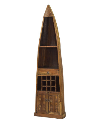 Knižnica / vinotéka z mangového dreva v tvare lode, 58x45x210cm