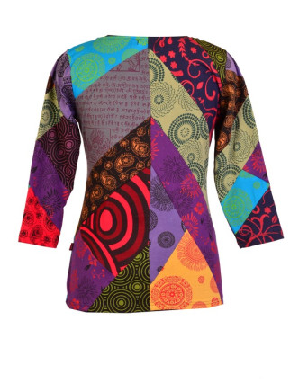 Multifarebné patchworkovej tričko s dlhým rukávom
