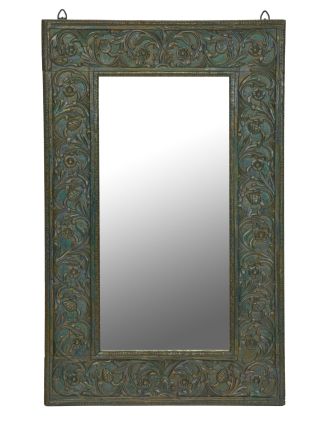 Zrkadlo v ráme z teakového dreva, ručne vyrezávané, 55x3x89cm