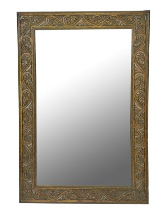 Zrkadlo v ráme z teakového dreva, ručne vyrezávané, 55x3x82cm