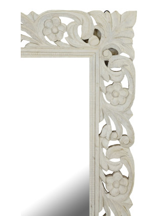 Biele ručne vyrezávané zrkadlo z mangového dreva, 60x4x130cm