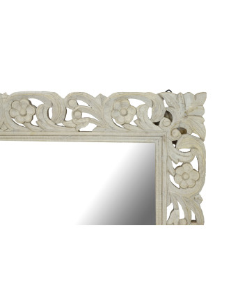 Biele ručne vyrezávané zrkadlo z mangového dreva, 90x4x120cm