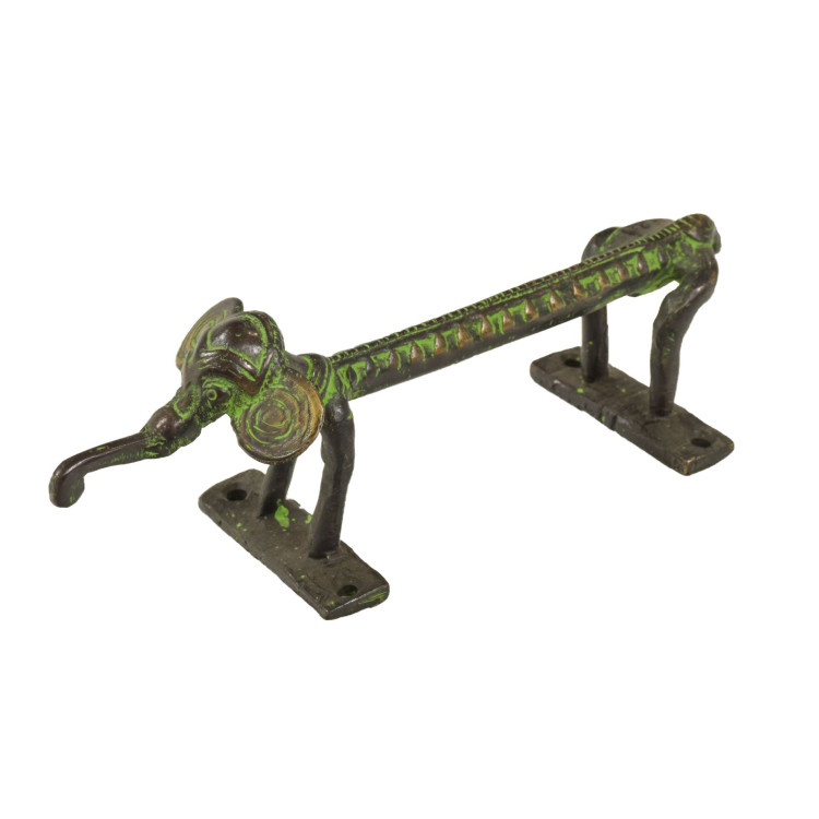 Dverné madlo slon, "Tribal Art", zelená patina, mosadz, 20cm