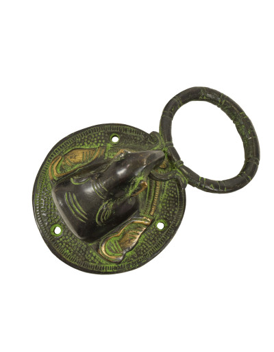 Dverné madlo, "Tribal Art", zelená patina, mosadz, 15cm