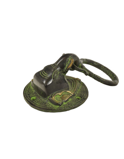 Dverné madlo, "Tribal Art", zelená patina, mosadz, 15cm