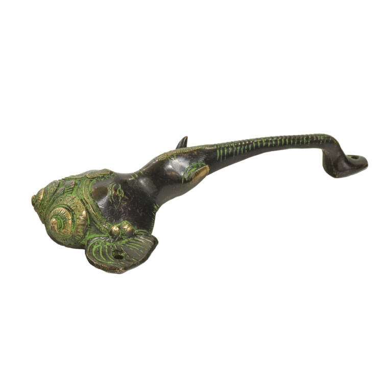 Dverné madlo, "Tribal Art", slonia hlava, zelená patina, mosadz, 22cm