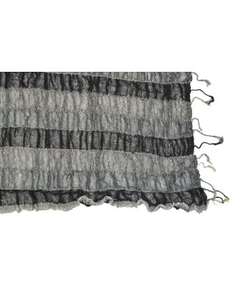 Šatka, wrap prúžky, elastický, čierno-šedý, strapce, bavlna, 58x160 až 180cm