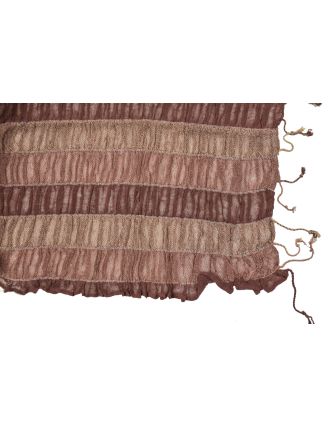 Šatka, wrap prúžky, elastický, odtiene hnedej, strapce, bavlna, 58x160 až 180cm