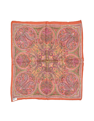 Šatka, štvorcová, oranžová, farebná paisley tlač, bavlna, 50x50cm