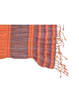Šál, viskóza s lycrou, farebné prúžky, lurex, strapce, pružný 30 až 55x165cm