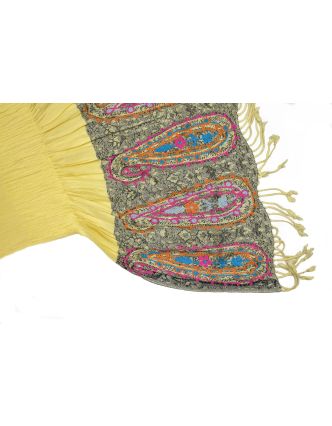 Žltý šál z pružného materiálu, tradičné paisly motívy, 189x25cm