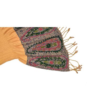 Oranžový šál z pružného materiálu, tradičné paisly motívy, 189x25cm
