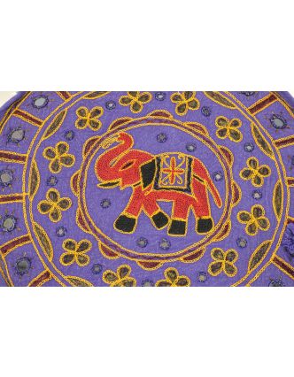 Meditačné vankúš, ručne vyšívaný Gujarat Elephant Design guľatý 40x12cm