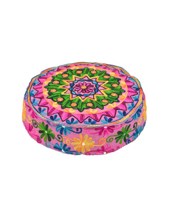 Meditačné vankúš, ručne vyšívaný Kashmir Floral Design, okrúhly 40x12cm