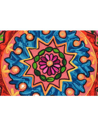 Meditačné farebný vankúš, ručne vyšívaný Kashmir Floral Design, okrúhly 40x12cm