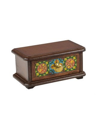 Drevená skrinka s zásuvkou, keramické dlaždice, kovové madlo, 21,5x11,5x10,5cm