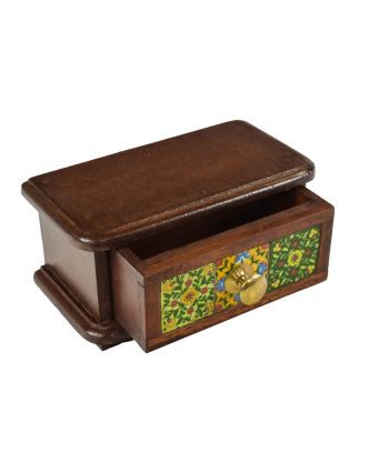 Drevená skrinka, jeden šuplík, keramické dlaždice, kovové madlo, 21x11,5x10,5cm
