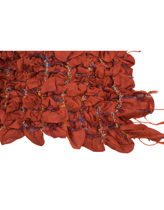 Šatka, hodváb, prešívaný gumičkou-štvorca, strapce, tehlovo červený 20 * 160cm
