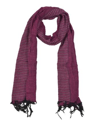 Šál, viskóza, fialovo-čierny, elastické žabičkovanie, 166 * 22 až 35 cm