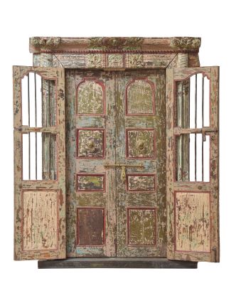 Antik dvere s rámom z Gujaratu, tíkové drevo, 165x14x220cm