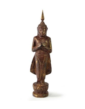 Narodeninový Budha, piatok, teak, hnedá patina, 23cm