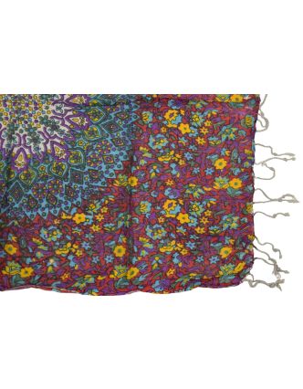 Šatka z viskózy, farebná s potlačou kvetín a mandál, strapce, 70x180 cm