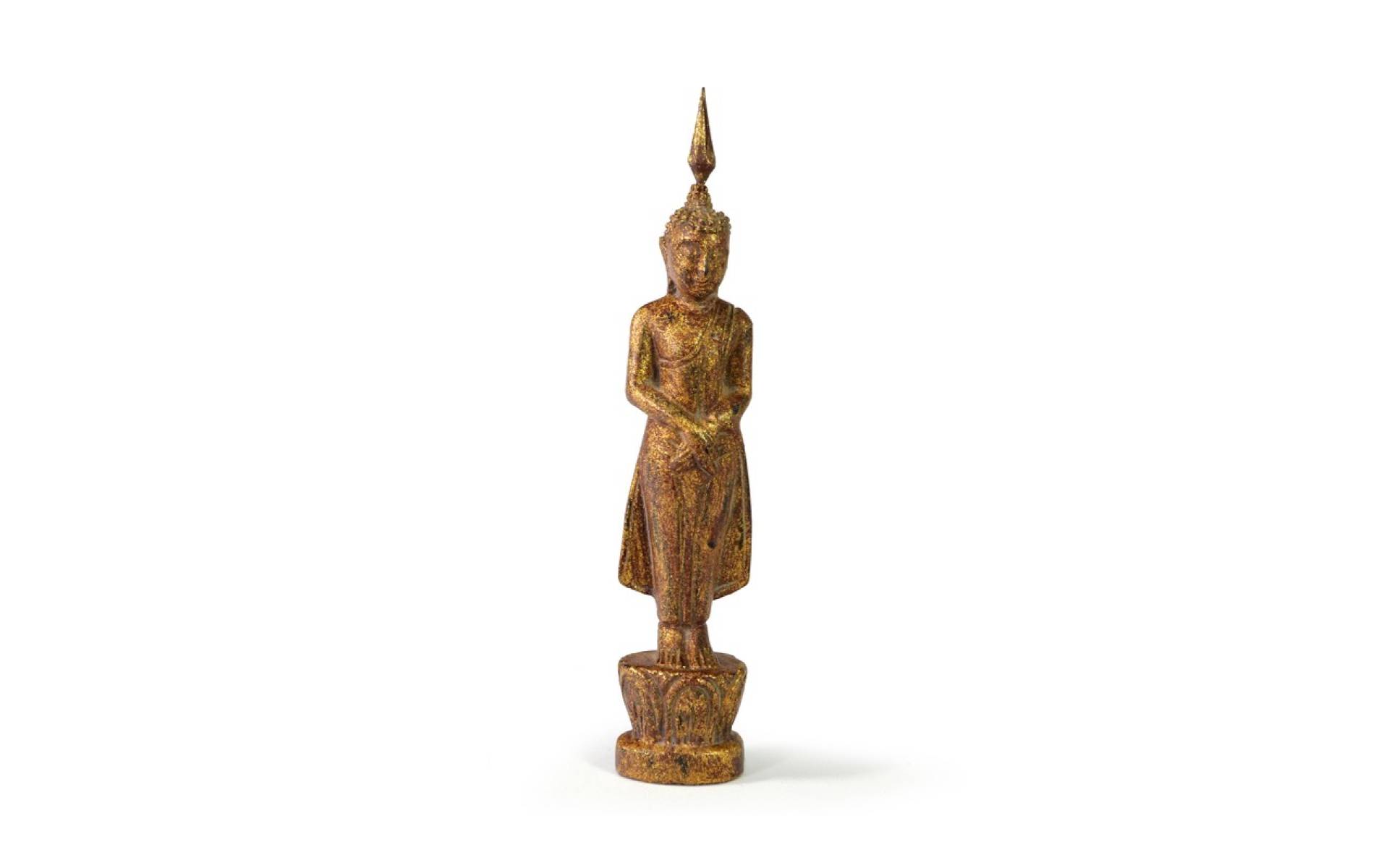Narodeninový Budha, nedeľa, teak, hnedá patina, 23cm