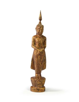 Narodeninový Budha, nedeľa, teak, hnedá patina, 23cm