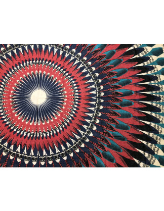 Veľká šatka, béžovo-červeno-modrá, veľká Mandala, 110x174 cm