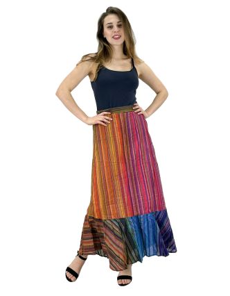 Dlhá farebná sukňa, široký volán, prúžky, guma na chrbte, dĺžka cca 97cm