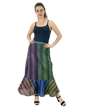 Dlhá farebná sukne, široký volaný, prúžky, guma na chrbte, dĺžka cca 97cm
