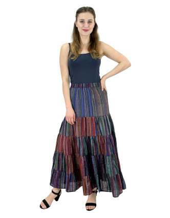 Dlhá farebná sukne, široký volaný, prúžky, guma v páse, dĺžka cca 94cm