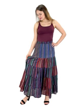Dlhá farebná sukne, široký volaný, prúžky, guma v páse, dĺžka cca 94cm