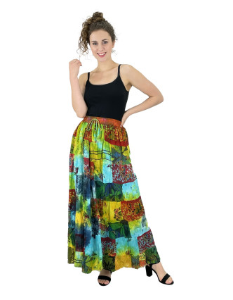 Dlhá patchworková sukňa, multifarebná, pružný pás na gumu