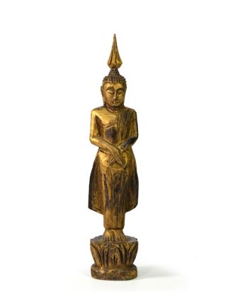 Narodeninový Budha, nedeľa, teak, zlatá patina, 23cm