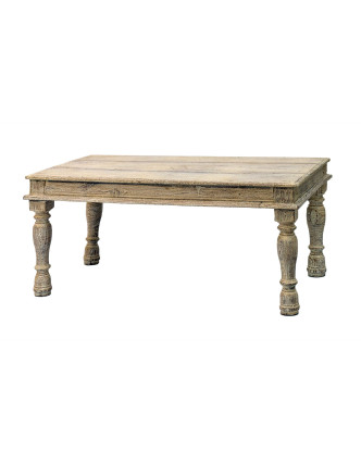 Konferenčný stolík z teakového dreva, biela patina, 107x57x49cm