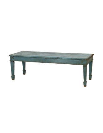 Konferenčný stolík z teakového dreva, tyrkysová patina, 185x68x61cm