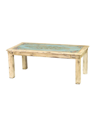 Konferenčný stolík z teakového dreva, ručne maľovaný, 130x65x51cm