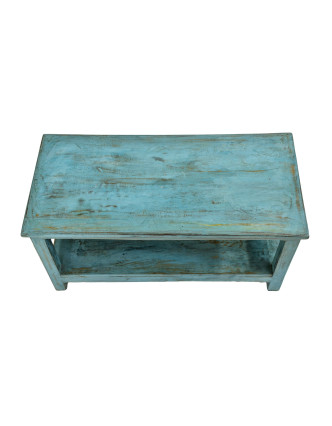 Konferenčný stolík z teakového dreva, tyrkysová patina, 93x44x47cm