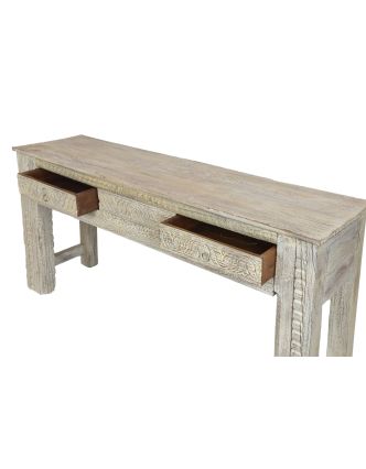 Konzolový stolík z mangového dreva, biela patina, 153x40x77cm