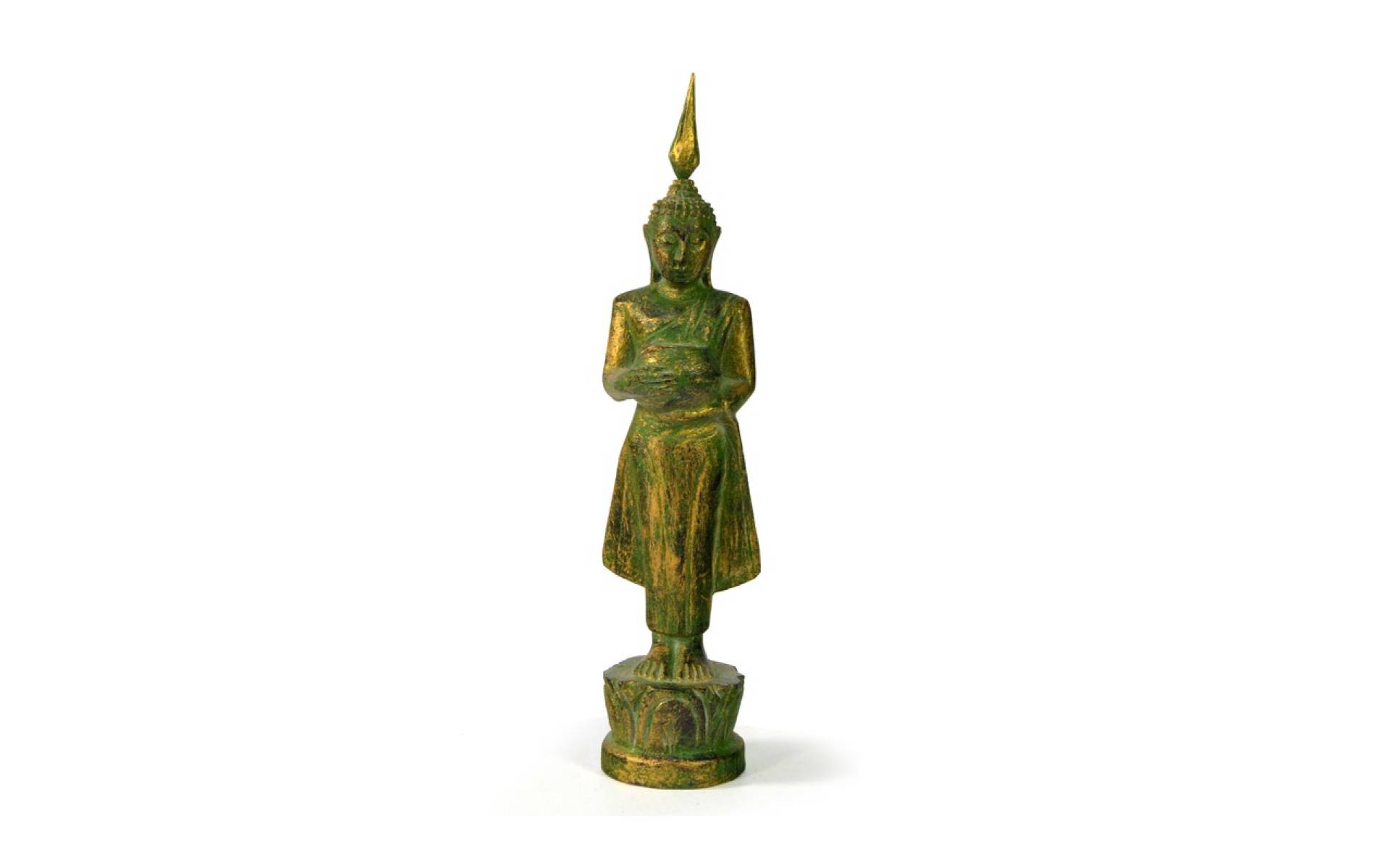 Narodeninový Budha, streda, teak, zelená patina, 23cm