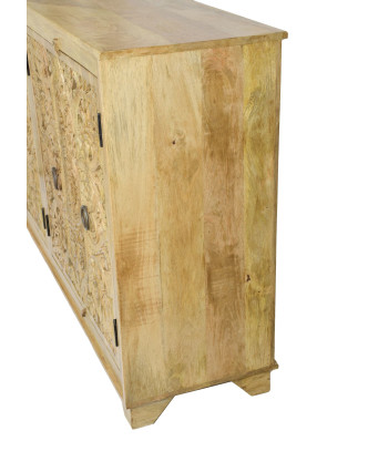Komoda z mangového dreva, ručne vyrezávaná dvierka, prírodné úprava, 175x43x98cm