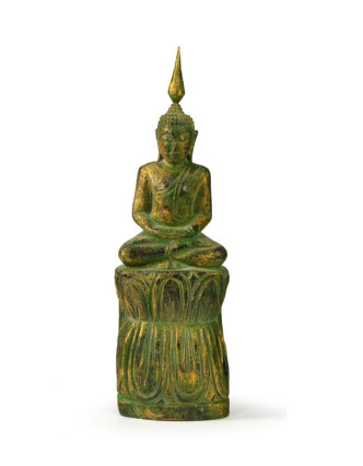 Narodeninový Budha, štvrtok, teak, zelená patina, 23cm