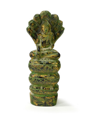 Narodeninový Budha, sobota, teak, zelená patina, 23cm