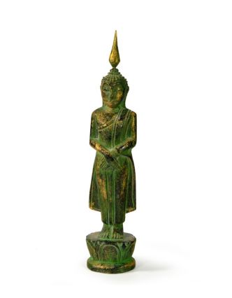 Narodeninový Budha, nedeľa, teak, zelená patina, 23cm