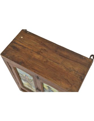 Presklená skrinka z teakového dreva, Krišna a Parvátí, 54x26x69cm