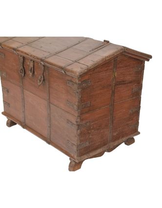 Stará truhla z teakového dreva, železné kovanie, 98x60x77cm